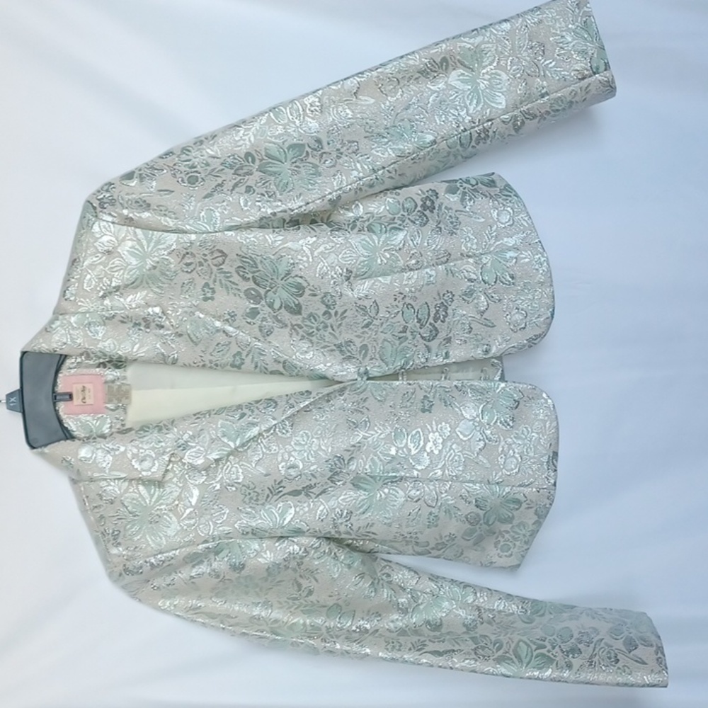 Old Navy Silver Floral Brocade Blazer with Light Green Accents